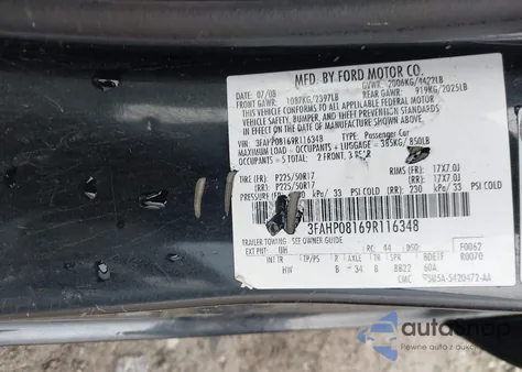 2009 Ford Fusion Sel from USA, damaged, VIN 3FAHP08169R116348